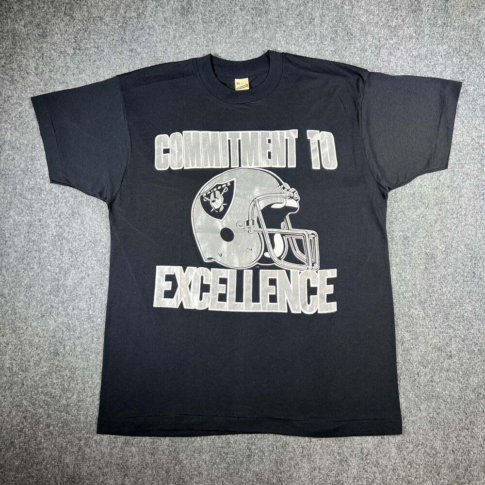 Vintage 80s Oakland Raiders Commitment To Excellence T-Shirt XL Black